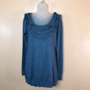 Anthropologie Andersen And Lauth Ruffle Neck Sweater Blue Metallic Women M NEW